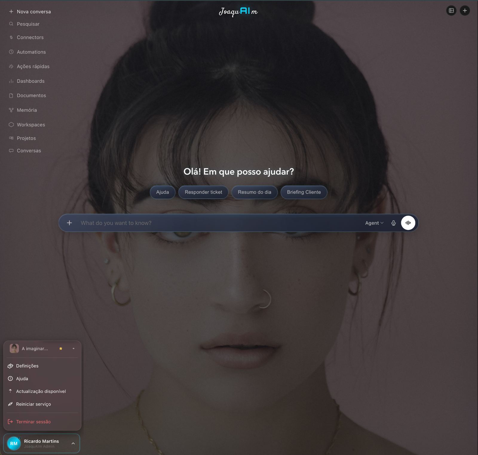 JoaquAIm — workspace com fundo personalizado